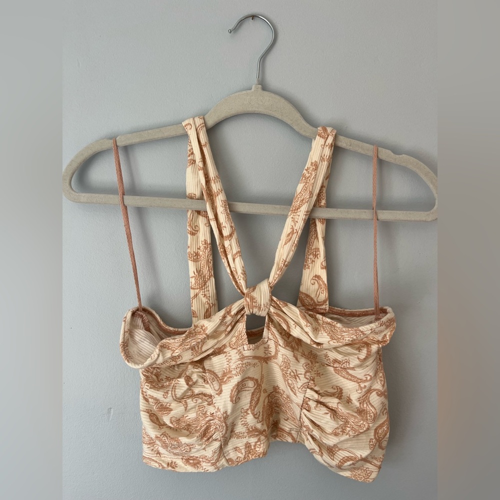 Urban Outfitters Cream and Tan Paisley Crop Top